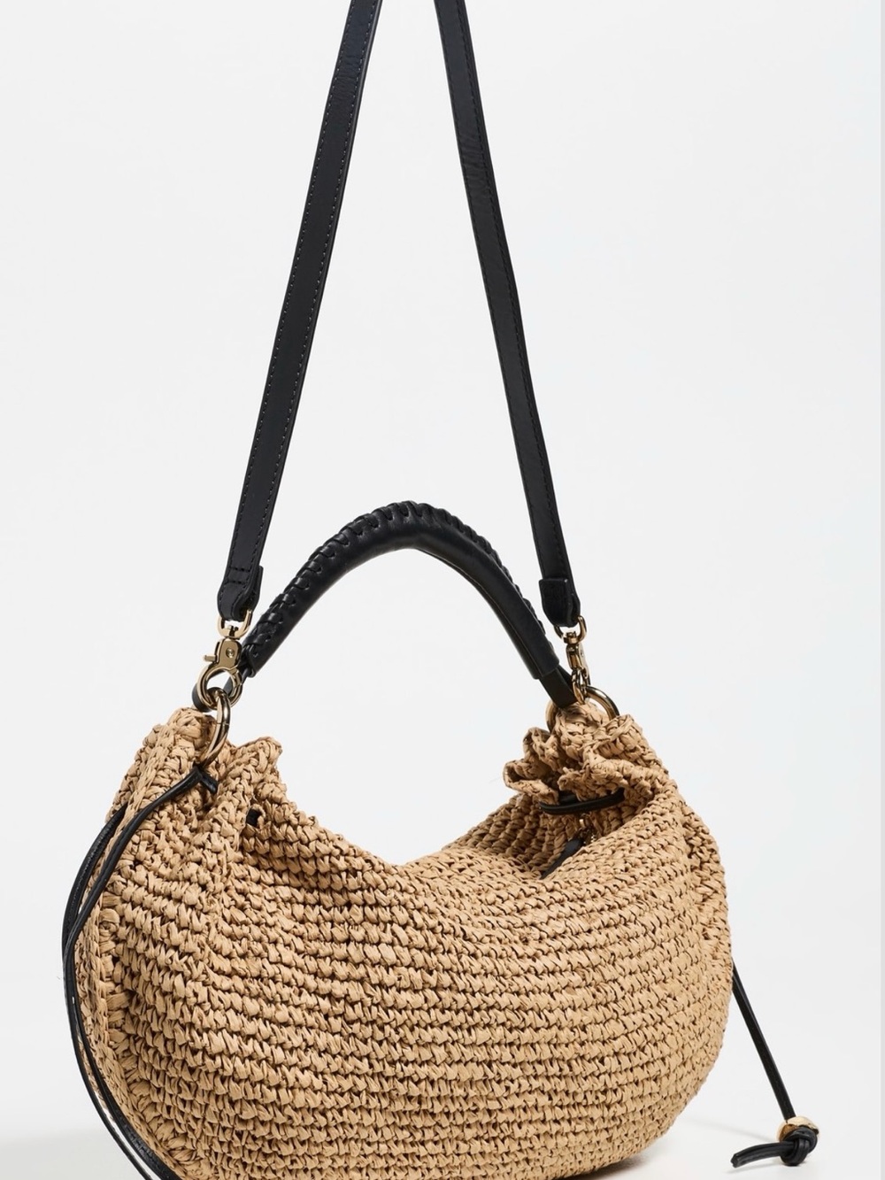 Madewell The Camren Gathered Shoulder Bag in Natural Straw and Leather Trim - Picture 2 of 6